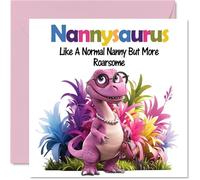 Nanny Mothers Day Card - Roarsome Nannysaurus - Happy Birthday Card for Nanny Nan Nana from Grandson Granddaughter, 145mm Dinosaur Bday Greeting Cards