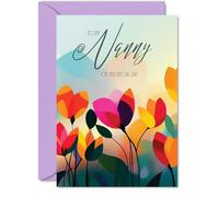 Nanny Birthday Card - Vibrant Summer Flowers - Vivid Happy Birthday Card for Nanny from Granddaughter Grandson, A5 Female Floral Bday Golden Greeting Cards