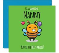 Nanny Birthday Card - Youre The Bees Knees! - Happy Birthday Card for Nanny from Grandson Granddaughter, 145mm cute bee Bday Greeting Cards