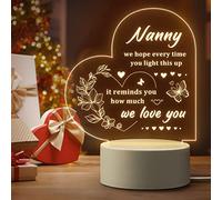 Nanny Gifts, Nanny Birthday Gifts - Unique Acrylic Engraved Night Light with Warm Messages, Presents for Nan from Grandchildren on Her Birthday, Christmas, Mother's Day, Heart-Shaped LED Bedside Lamp