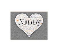 Nanny Heart Word Art Decorative Wooden Fridge Magnet, 11 cm x 8 cm, Grey