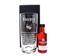 Nanny | Nan | Grandma Design Dimple Highball Glass & Miniature Bottle of Alcohol For Christmas | Birthday | Mother's Day (Whitley Neill Raspberry Gin)