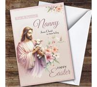 Nanny Personalised Easter Card Jesus With Lamb | Personalised Easter Card For Grandma, Her, Religious, Animals