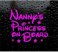 Nanny Princess On Board Safety Sign Cute Car Decal Vinyl New Sticker