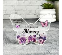 Nanny Purple Watercolour Memorial Gift Butterfly Keepsake Plaque Ornament | Acrylic Ornament Gift Memorial Remembrance Sympathy Keepsake Gift Custom Home Decor Gift, Small Trinket, Unique Present
