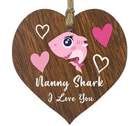 Nanny Shark - Dark Wooden Heart Sign Plaque, Best Nanny Gifts From Grand Daughter, Presents for Nanny, Gift For Nana, Nanny Gifts, Nanny Presents