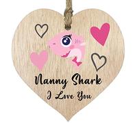 Nanny Shark - Light Wooden Heart Sign Plaque, Best Nanny Gifts From Grand Daughter, Presents for Nanny, Gift For Nana, Nanny Gifts, Nanny Presents