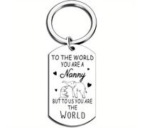 Nanny You Are The World Metal Keyring - with Elephant and Heart great gift for that nanny that you love