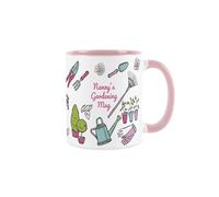 Nannys Gardening Mug - Garden Accessories & Tools Presents - White & Pink Tea/Coffee Cup Mothers Day Gift