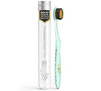 Nano-b Manual Toothbrush for Adults with Sensitive Gums, Gold & Charcoal Soft/Medium Bristles, Travel Case, Green