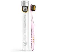 Nano-b Manual Toothbrush for Adults with Sensitive Gums, Gold & Charcoal Soft/Medium Bristles, Travel Case, Pink
