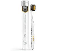 Nano-b Manual Toothbrush for Adults with Sensitive Gums, Gold & Charcoal Soft/Medium Bristles, Travel Case, Crystal