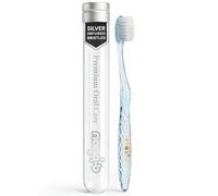 Nano-b Manual Toothbrush for Adults with Sensitive Gums, Silver Soft/Medium Bristles, Travel Case, Blue