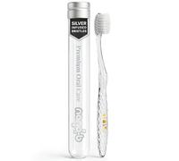 Nano-b Manual Toothbrush for Adults with Sensitive Gums, Silver Soft/Medium Bristles, Travel Case, Crystal