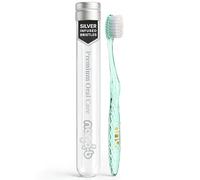 Nano-b Manual Toothbrush for Adults with Sensitive Gums, Silver Soft/Medium Bristles, Travel Case, Green