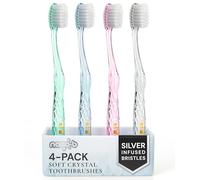 Nano-b Manual Toothbrush Set for Adults with Sensitive Gums, Silver Soft/Medium Bristles, Travel Case, Blue, Pink, Green, Crystal, Pack of 4