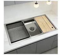 Nano-Coated Stainless Steel Kitchen Sink, Handmade Single Deep Square Bowl Workstation Sink, Large Capacity Farmhouse Kitche, Drain Kit, Topmount Or Undermount Installation.(90x50x19cm)