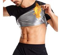 Nano Hertz Sauna Sweat Suit Weight Loss Shapewear Top Shirt Waist Vest Trainer Workout Exercise Fitness Gym Short Sleeves Men, Black, S