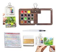 Nano Palette Watercolor - Nanopalette Water Painting with Mini Paper Booklet and Paint, Pocket Artist Watercolor Travel Set, Portable Mini Watercolor Palettes Sketchbook (Walnut 15 Grids)