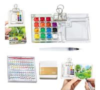 Nano Palette Watercolor - Nanopalette Water Painting with Mini Paper Booklet and Paint, Pocket Artist Watercolor Travel Set, Portable Mini Watercolor Palettes Sketchbook (Acrylic 15 Grids)
