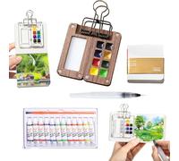 Nano Palette Watercolor - Nanopalette Water Painting with Mini Paper Booklet and Paint, Pocket Artist Watercolor Travel Set, Portable Mini Watercolor Palettes Sketchbook (Walnut 8 Grids)