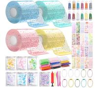 Nano Tape Bubble Kit for Kids, 77Pcs DIY Nano Tape Bubble Craft Kit, Nano Tape Kit for Making Bubbles with Pump Sequins Glitter Powder Stickers Clay Tools Double Sided Nano Tape