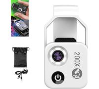 Nano Zoom 200x, Nano Zoom 200x Magnification Zoom, High-Tech Clip-On Lens Turns Any Smartphone into a Pro-Microscope, Phone Microscope with CPL Lens & LED Light Camera (White)