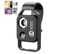 Nano Zoom, Nano Zoom 200x for Mobile Phone Cameras, Nanozoom 200x Magnification, Nanozoom 200x for Mobile Phone Cameras, High-Tech Clip-On Lens, Hd, Built-in Light(Black)