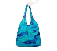 Nanobag - Ultra-Lightweight Compact Tote Shopping Bag - Reusable, Tiny and Eco-Friendly Foldable Multipurpose and Stylish, Blue Waves, Standard