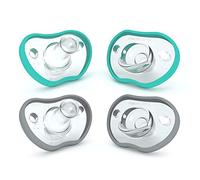 Nanobebe Baby Pacifiers 0-3 Month - Orthodontic, Curves Comfortably with Face Contour, Award Winning for Breastfeeding Babies, 100% Silicone - BPA Free. Baby Registry Gift 4pk,Teal/Grey