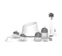 Nanobebe Breastmilk and Silicone Baby Bottle Complete Set Gen 2 with Anti-Colic Nipples, Bottle Brush, Pacifiers, Warmer, Pump Adapter - 5oz and 9oz in Grey