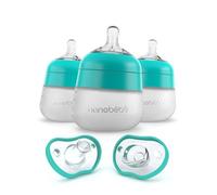 Nanobebe Flexy Silicone Baby Bottles 3-Pack 150ml in Teal Bundled with Baby Soothers 0-3 Month 2-Pack in Teal