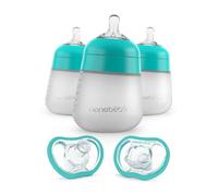 Nanobebe Flexy Silicone Baby Bottles 3-Pack 270ml in Teal Bundled with Baby Soothers 3+ Month 2-Pack in Teal