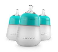 Nanobebe Flexy Silicone Baby Bottles, Anti-Colic, Natural Feel, Non-Collapsing Nipple, Non-Tip Stable Base, Easy to Clean - 3-Pack, Teal, 270ml