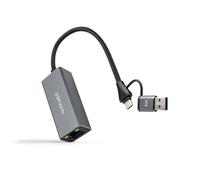 NANOCABLE 10.03.0411 USB-C + USB-A/M 3.0 to Ethernet Converter, Aluminium, Grey, 15 cm