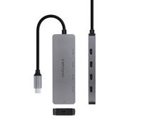 NANOCABLE 10.16.4505 - USB-C Male Hub to 4 x USB-C Female + USB-C PD 100W, Aluminium 10 cm, Grey, USB 3.2 Gen 2x1, Compatible with Windows, MacOS and Linux