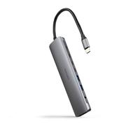 NANOCABLE 10.16.4608 - USB-C Hub 8-in-1, USB-C 3.1 to 2xUSB-A 3.0 + 3xUSB-C 3.0 + USB-C PD + HDMI 4K@60Hz + 3.5mm Audio Jack, Aluminium, Grey, 18 cm