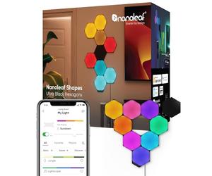 Nanoleaf Shapes Ultra Black Hexagon Starter Kit, 9 Smart Light Panels LED RGBW - Modular Wi-Fi Colour Changing Wall Lights, Works with Alexa Google Assistant Apple Homekit, for Room Decor & Gaming