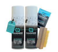 Nanomize Fabric Upholstery Cleaner for Car Interiors - Deep Cleaning Spray for Seats, Carpet, Mats & Plastics - Stain & Odour Remover, Inc Wipe & Brush - Vehicle Interior Cleaner, Fresh Linen Scent