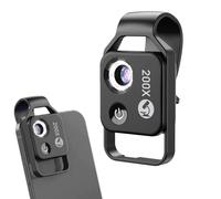 Nanozoom 200x Magnification Lens for iPhone - Phone Microscope with CPL Lens & LED Light, Universal Zoom Lens for Cell Phone, Nano Zoom 200x Magnifier (Black)