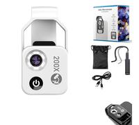 Nanozoom 200x Magnification, Phone Microscope with CPL Lens/LED Light, Phone Microscope Lens with LED Light, Portable Digital Microscope Universal Lens (White)