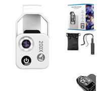 Nanozoom 200x Magnification, Phone Microscope with CPL Lens, Phone Microscope Lens with LED Light, Portable Digital Microscope Universal Lens (White)