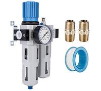 NANPU 1/2" BSP Zinc Alloy High Pressure Compressed Air Filter Regulator Lubricator Combo (FRL) Water/Oil Trap Separator - Gauge(0-16 Bar), Poly Bowl, Semi-Auto Drain, Metal Bracket