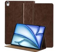 NANRUIL Case for iPad Air 13 Inch M2/M3 2024/2025 (Model: A3268/A3269/A2898/A2899) Genuine Leather Tablet Protective Case Cover, Auto Wake/Sleep, Dark Brown