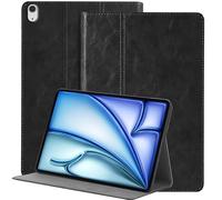 NANRUIL Case for iPad Air 13 Inch M2/M3 2024/2025 (Model: A3268/A3269/A2898/A2899) Genuine Leather Tablet Protective Case Cover, Auto Wake/Sleep, Black