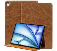 NANRUIL Case for iPad Air 13 Inch M2/M3 2024/2025 (Model: A3268/A3269/A2898/A2899) Genuine Leather Tablet Protective Case Cover, Car Wake/Sleep. KKhaki