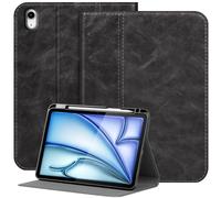 NANRUIL Case for iPad Air 6th/7th Gen 11 Inch M2/M3 2024/2025 and iPad Air 5th/4th Gen 10.9 Inch 2022/2020 Genuine Leather Tablet Protective Case Cover, with Pen Holder and Car Wake/Sleep, Grey