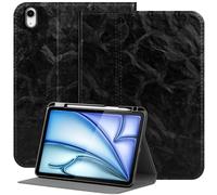 NANRUIL Case for iPad Air 6th/7th Gen 11 Inch M2/M3 2024/2025 and iPad Air 5th/4th Gen 10.9 Inch 2022/2020 Genuine Leather Tablet Protective Case Cover, with Pen Holder and Car Wake/Sleep, Black