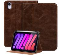 NANRUIL Case for iPad mini 7th Gen (A17 Pro) and iPad mini 6th Gen 8.3 Inch 2024/2021 Genuine Leather Tablet Protective Case Cover, with Pen Holder and Auto Wake/Sleep, Dark Brown