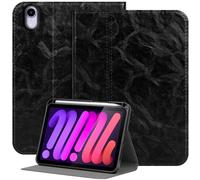 NANRUIL Case for iPad mini 7th Gen (A17 Pro) and iPad mini 6th Gen 8.3 Inch 2024/2021 Genuine Leather Tablet Protective Case Cover, with Pen Holder and Auto Wake/Sleep, Black